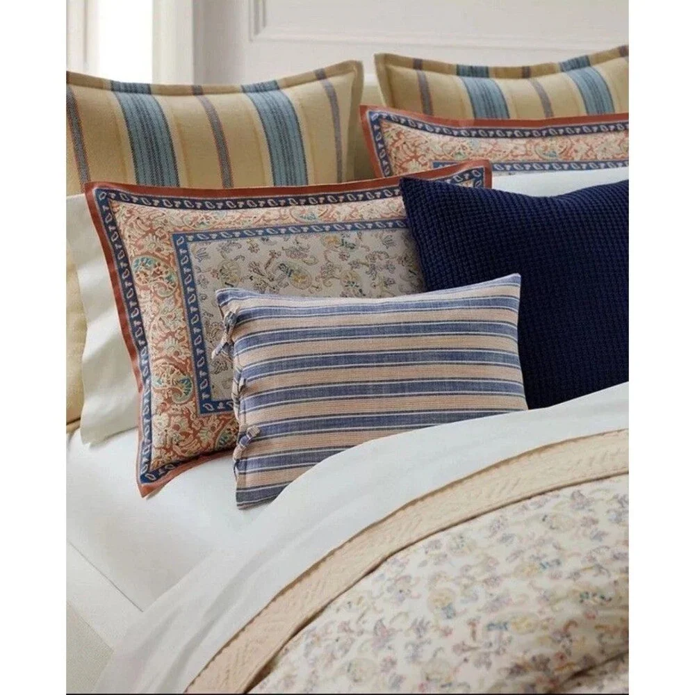 Ralph Lauren Bering Euro Sham Cream Multi Stripe Cotton Pillow Cover Decor 26x26